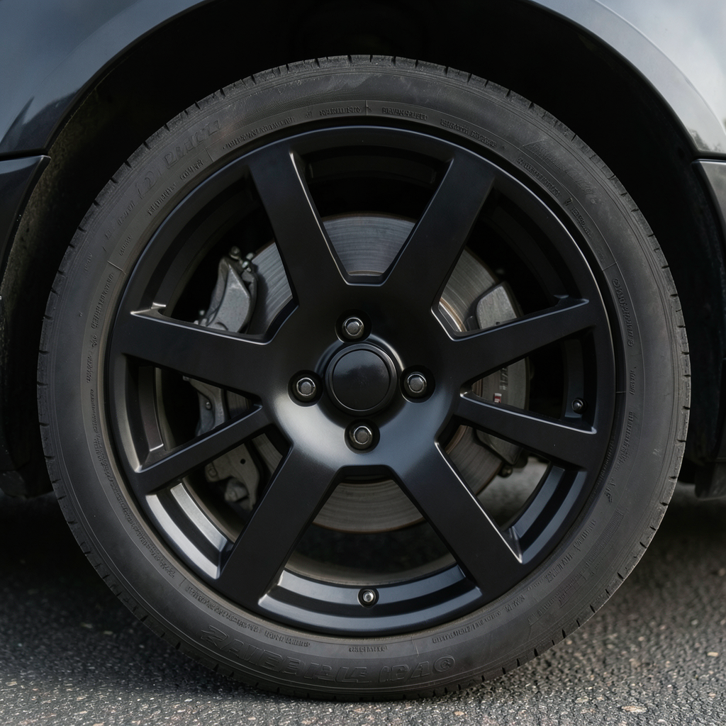 Refinished wheel with a fresh powder-coated surface